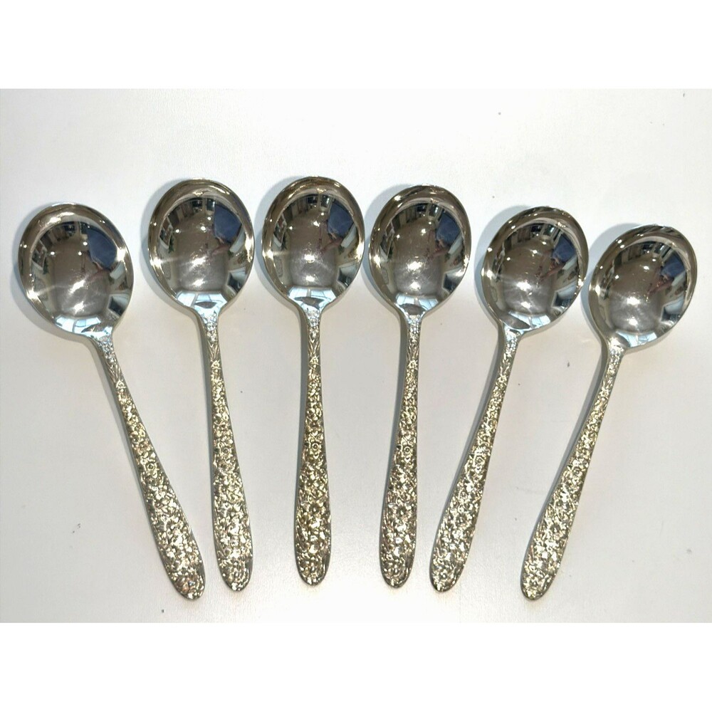 Set of 6 Art Deco 1935 Spoons in Narcissus by National Silver Co. AA Plain Backs
